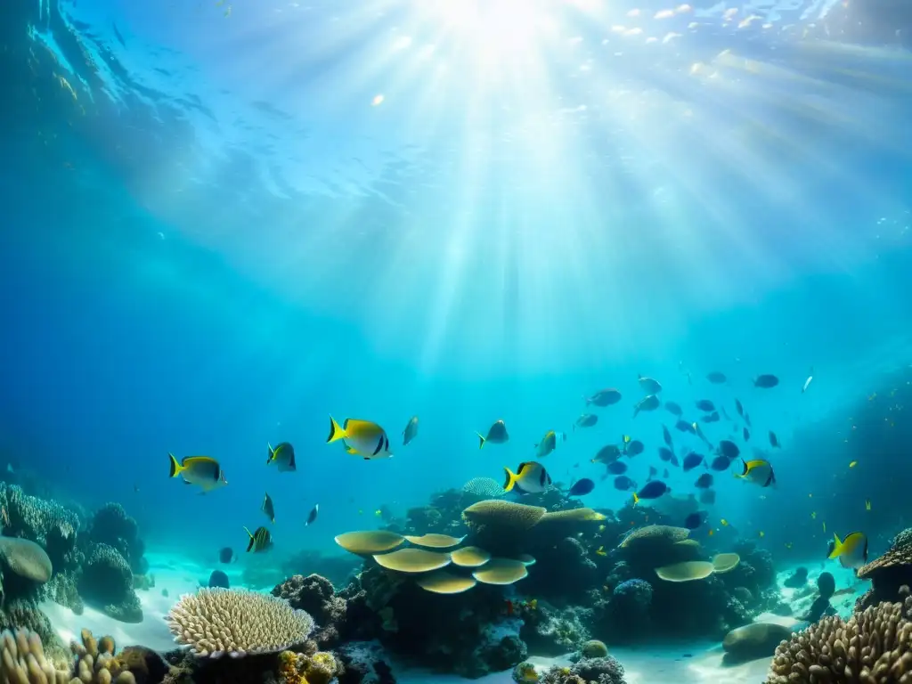 Una fotografía submarina de vida marina: un arrecife de coral vibrante lleno de peces coloridos y vida marina