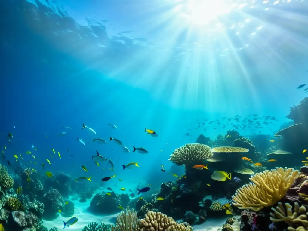 Sumérgete en la maravilla del ecoturismo marino sostenible con esta vibrante imagen de un arrecife de coral lleno de vida submarina