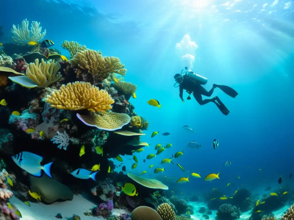 Taller de macrofotografía submarina: Un vibrante arrecife de coral repleto de peces y vida marina, capturado en detalle cristalino