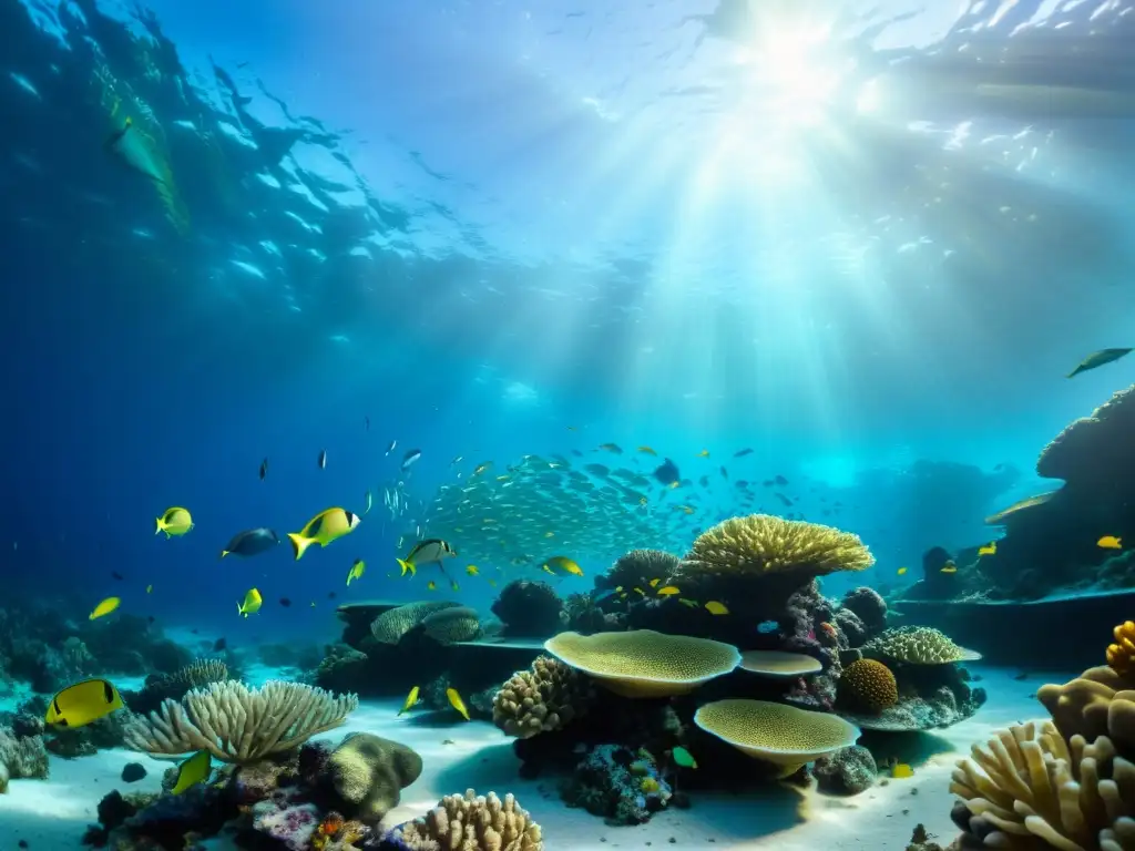 Técnicas de fotografía submarina dinámica marina: vibrante arrecife de coral con peces coloridos y corrientes oceánicas dinámicas