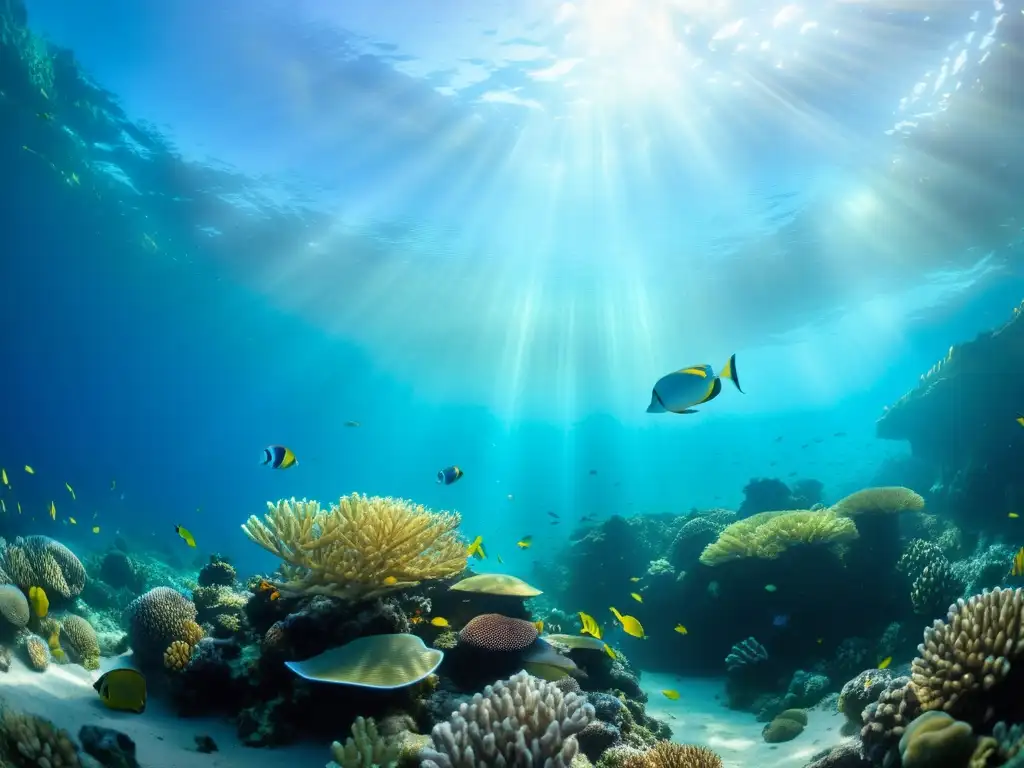 Telas que imitan la vida marina: Fotografía submarina de arrecifes de coral vibrantes y vida marina colorida en un ecosistema bullicioso