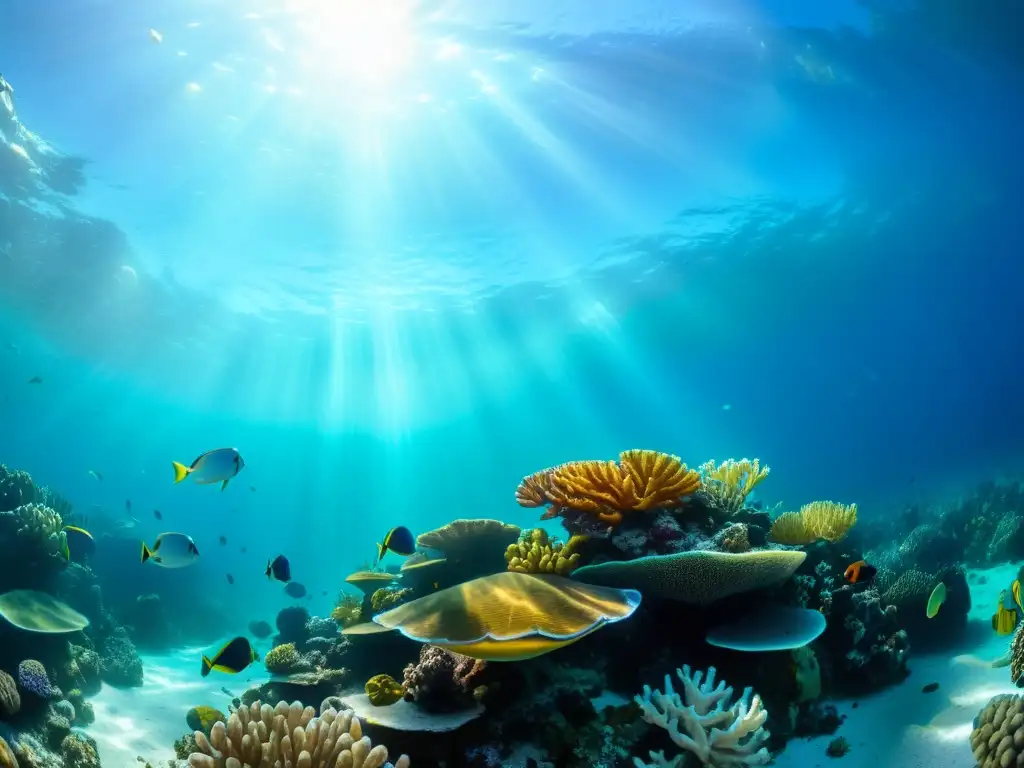 Descubriendo tesoros marinos ocultos: Una impresionante fotografía submarina de un vibrante arrecife de coral repleto de vida marina
