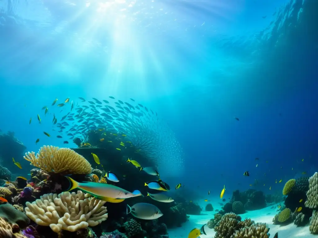 Descubriendo tesoros marinos ocultos: una vibrante vida marina en un arrecife de coral, con peces de colores y detalles fascinantes