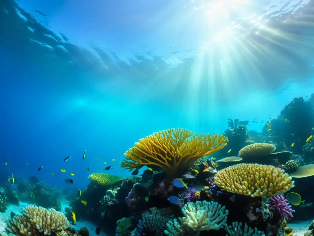 Turismo sostenible en vida marina: Fotografía vibrante de un arrecife de coral diverso lleno de peces coloridos y vida marina