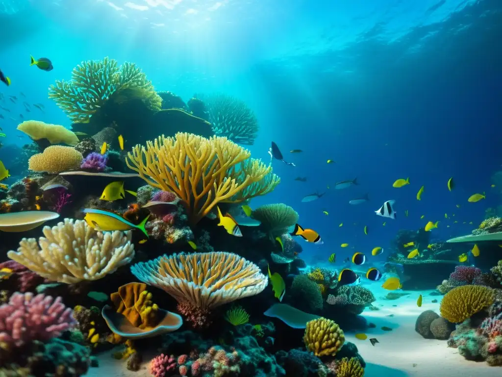 Vibrante arrecife de coral en técnica de visualización 3D acuario, con vida marina diversa y detallada