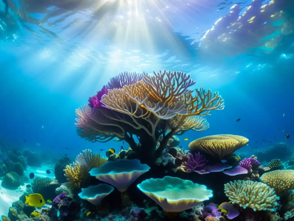 Un vibrante arrecife de coral bajo el agua, con una explosión de colores y vida marina