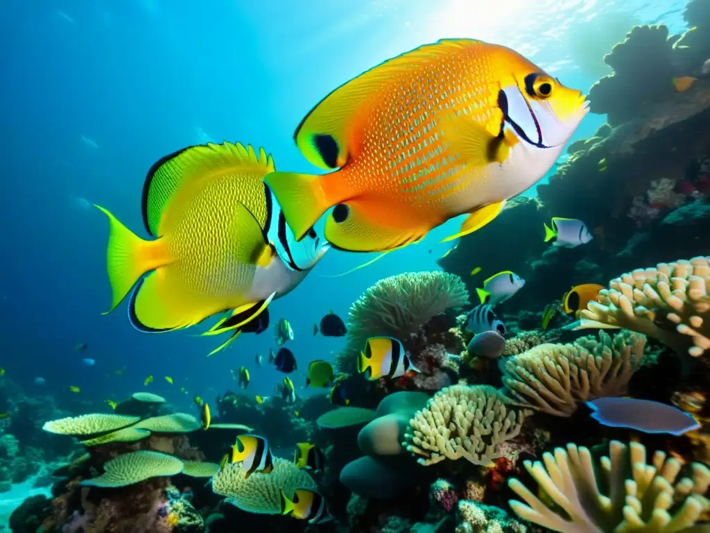 Un vibrante arrecife de coral bajo el agua, con una increíble visibilidad