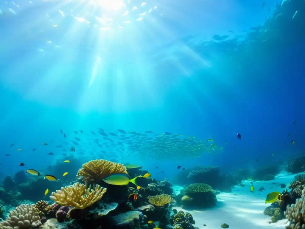 Replicando expedición Calypso vida marina: Un vibrante arrecife de coral bajo el agua, con peces y vida marina coloridos