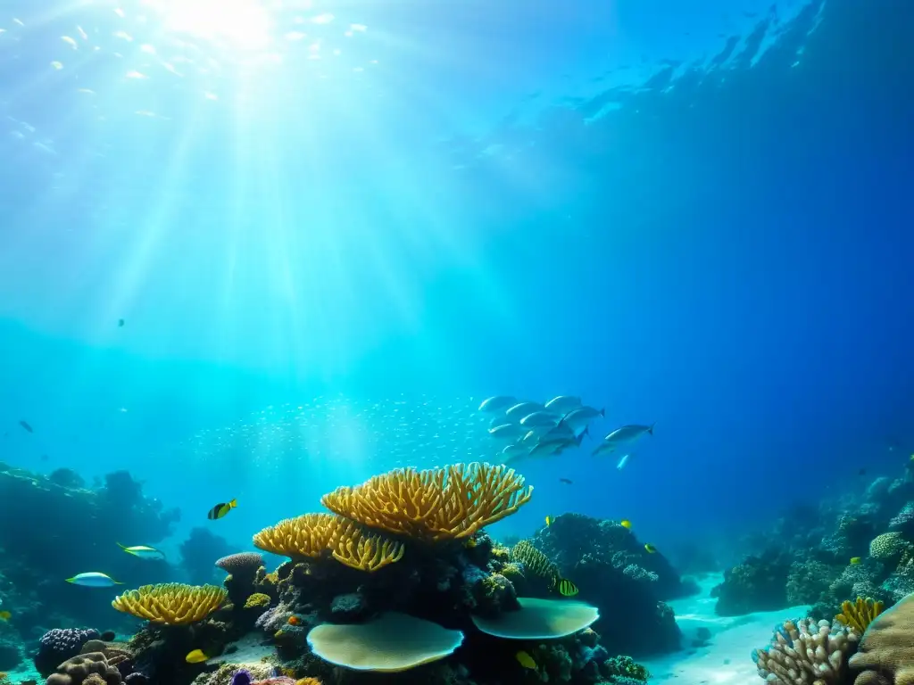 Vibrante arrecife de coral bajo el agua con peces brillantes