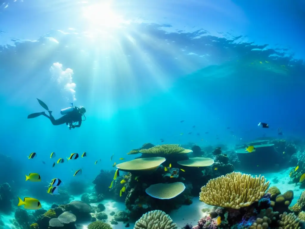 Un vibrante arrecife de coral bajo el agua, con peces coloridos y vida marina