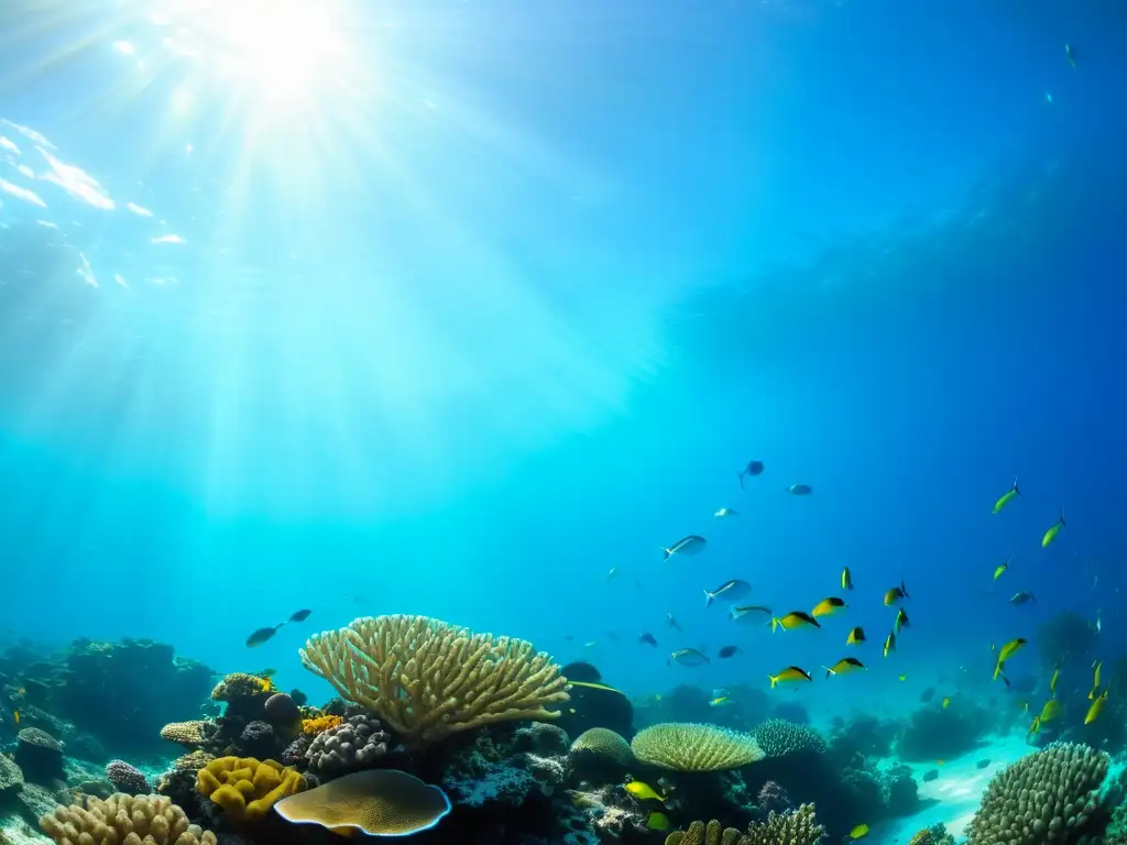 Un vibrante arrecife de coral bajo el agua con peces de colores y vida marina