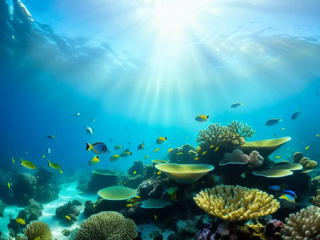 Un vibrante arrecife de coral bajo el agua con peces coloridos y una sensación de tranquilidad