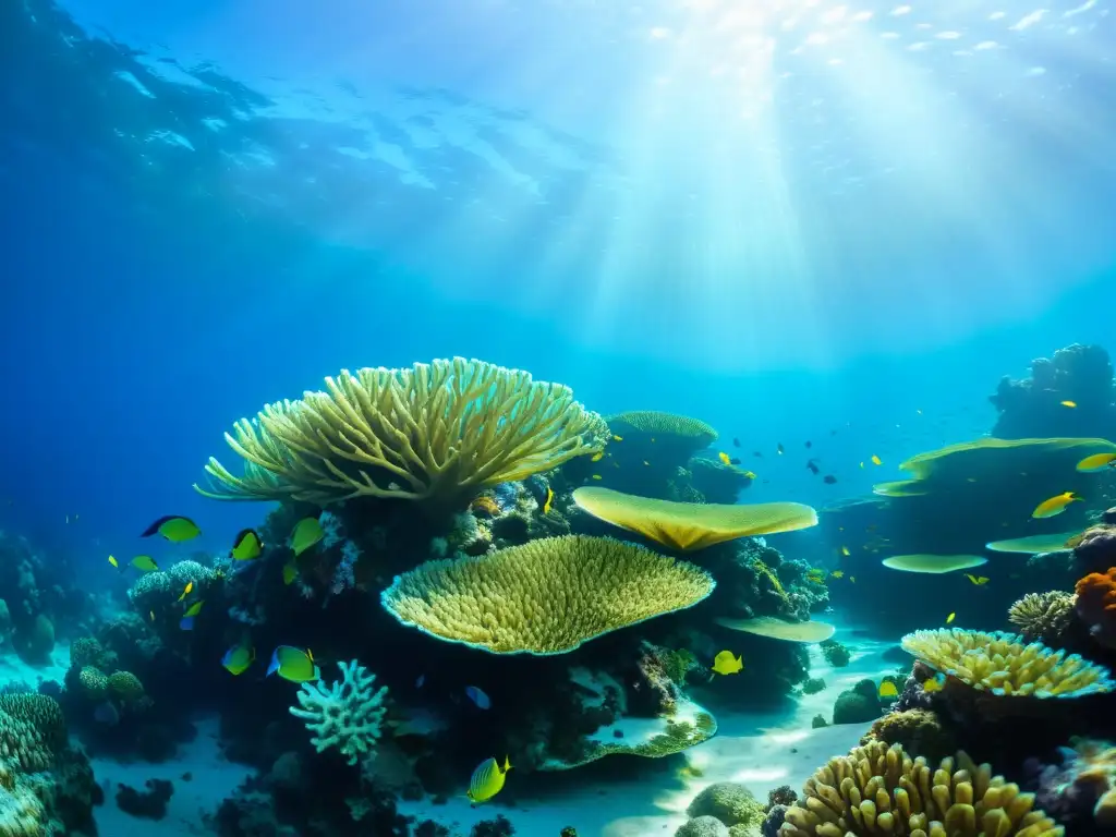 Vibrante arrecife de coral bajo el agua con peces de colores