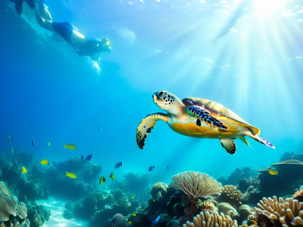 Un vibrante arrecife de coral bajo el agua, con peces de colores y vida marina