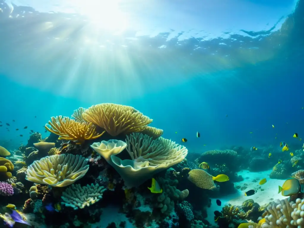 Vibrante arrecife de coral bajo el agua con tecnología de ozono en acuarios