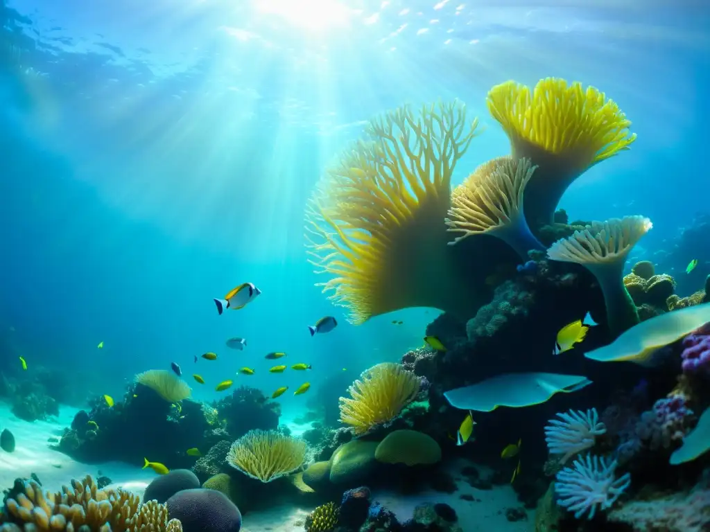 Un vibrante arrecife de coral bajo el agua con vida marina diversa y colorida