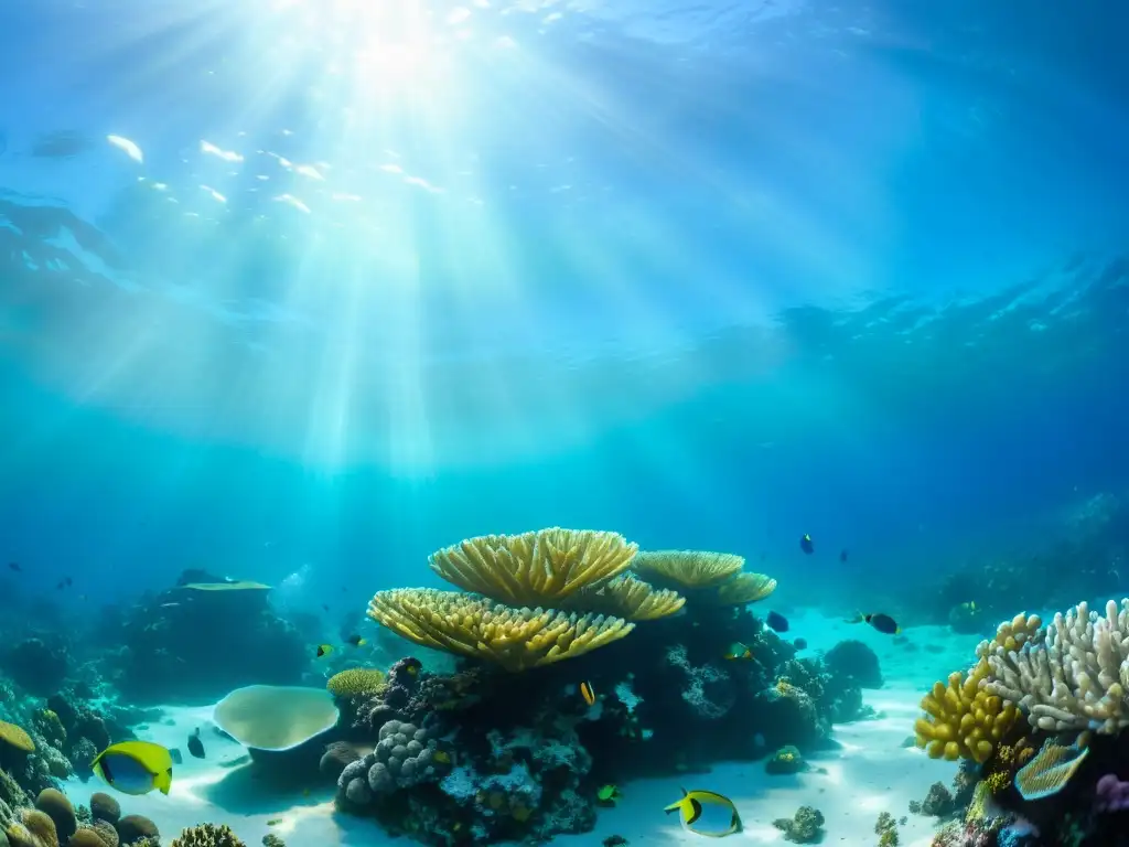 Vibrante arrecife de coral bajo el agua, con vida marina diversa