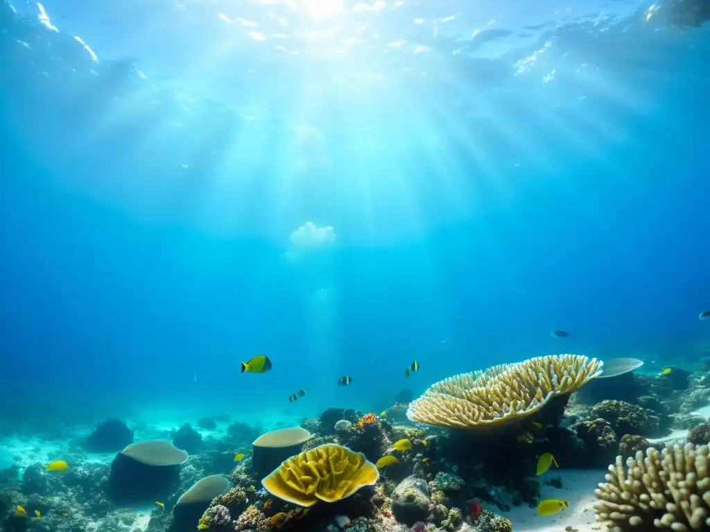 Vibrante arrecife de coral contrasta con contaminación plástica en los océanos, impactante imagen marina