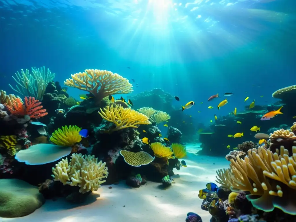 Vibrante arrecife de coral en acuario, con peces coloridos entre formaciones