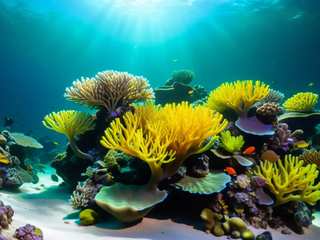 Vibrante arrecife de coral en acuario marino con salinidad en agua cristalina