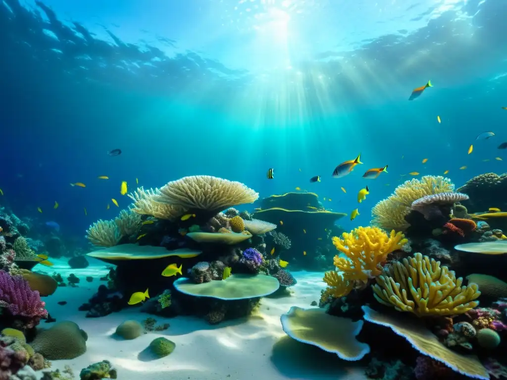 Vibrante arrecife de coral en un acuario marino, con diversa vida marina