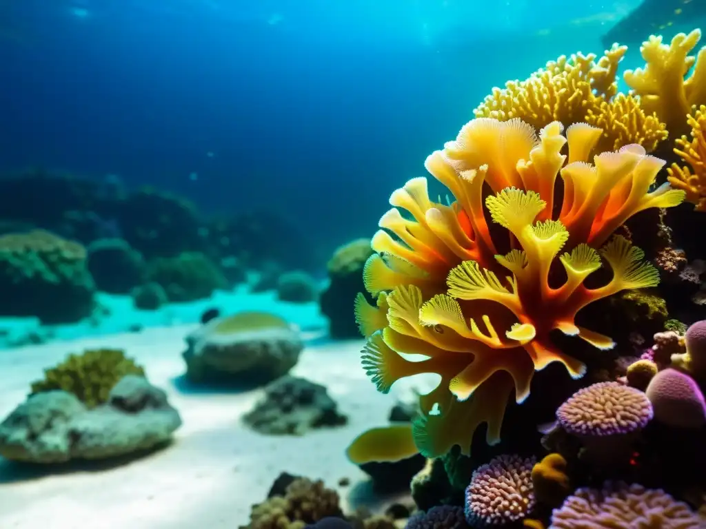 Vibrante arrecife de coral en acuario marino, con variedad de corales y vida marina