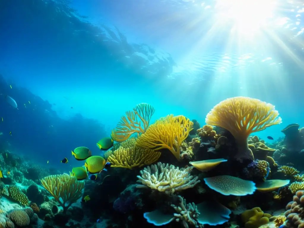 Un vibrante arrecife de coral bajo el agua, lleno de vida marina