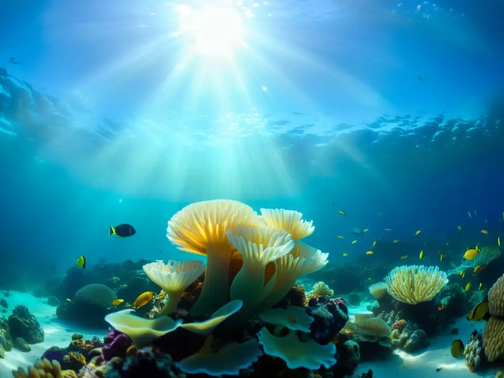 Un vibrante arrecife de coral bajo el agua, lleno de vida marina