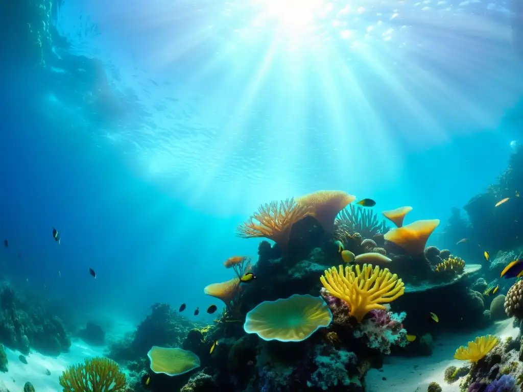 Un vibrante arrecife de coral bajo el agua, repleto de vida marina