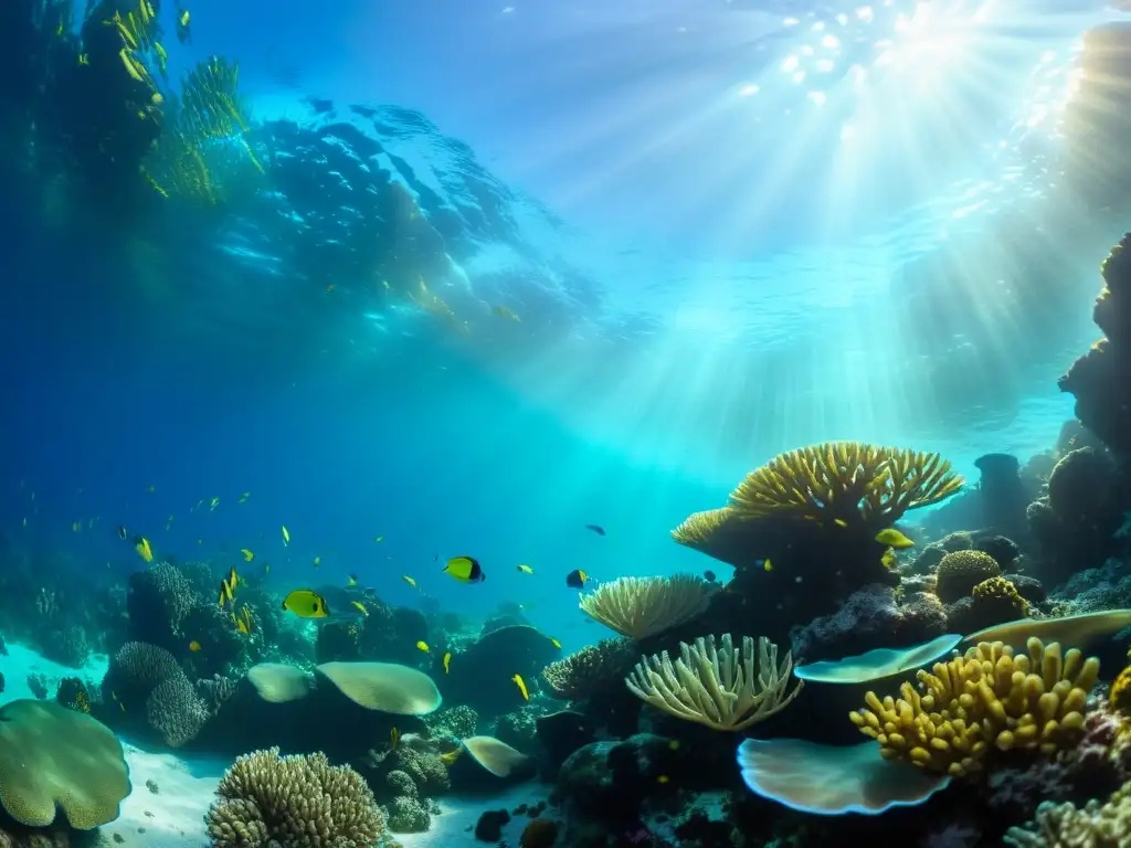 Un vibrante arrecife de coral bajo el agua, repleto de vida marina y belleza natural