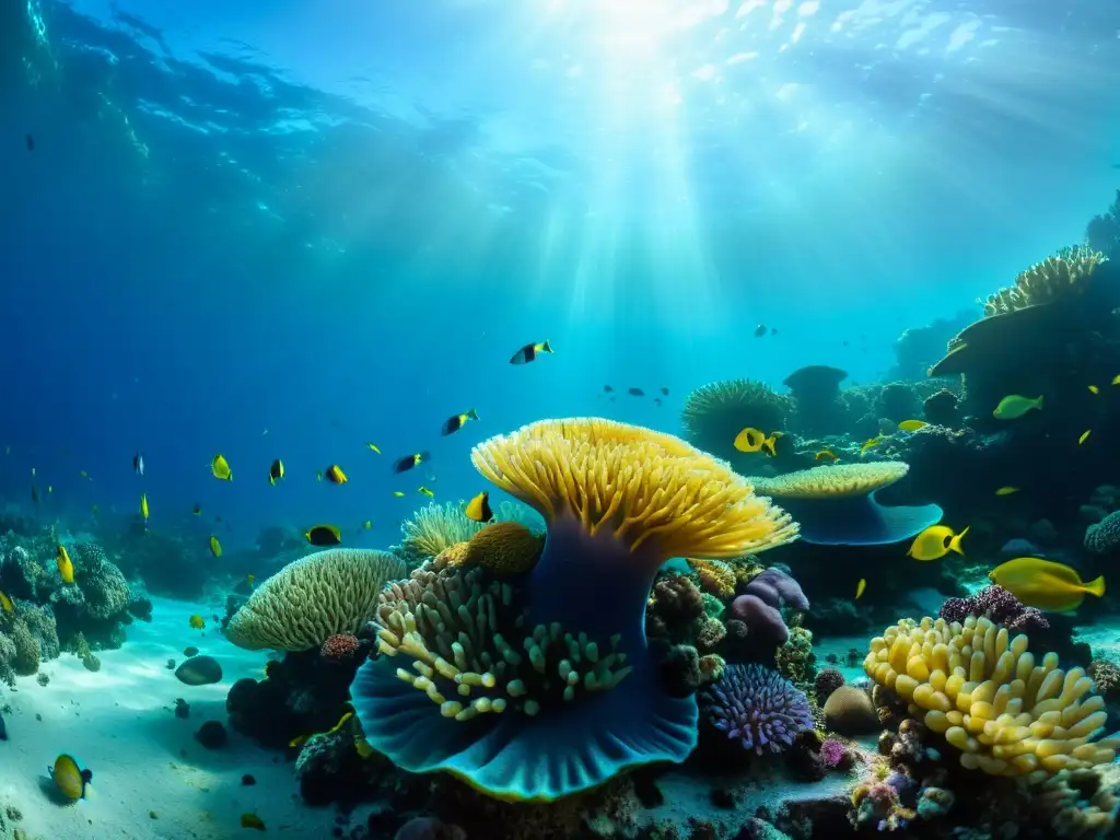 Un vibrante arrecife de coral bajo el agua, muestra la belleza marina