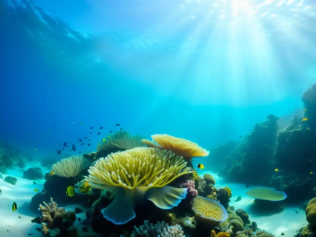 Un vibrante arrecife de coral bajo el agua, repleto de vida marina colorida