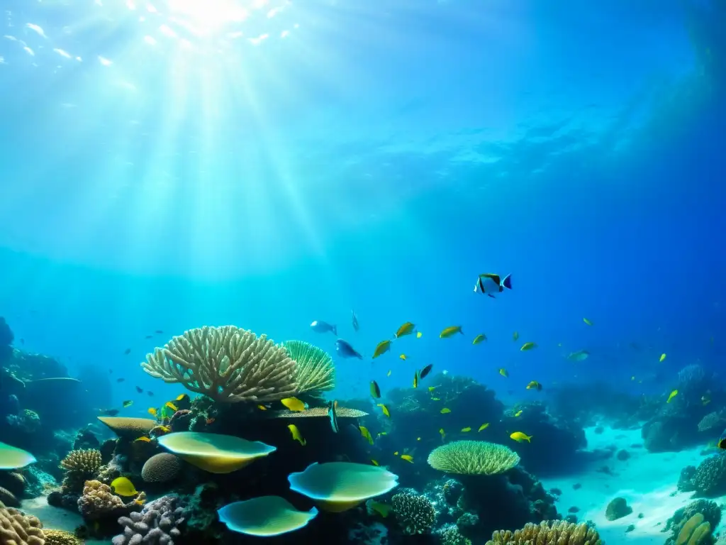 Un vibrante arrecife de coral bajo el agua, repleto de vida marina