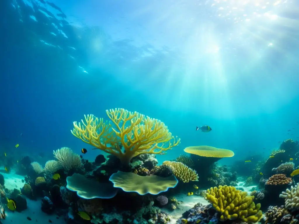 Un vibrante arrecife de coral bajo el agua, lleno de vida marina