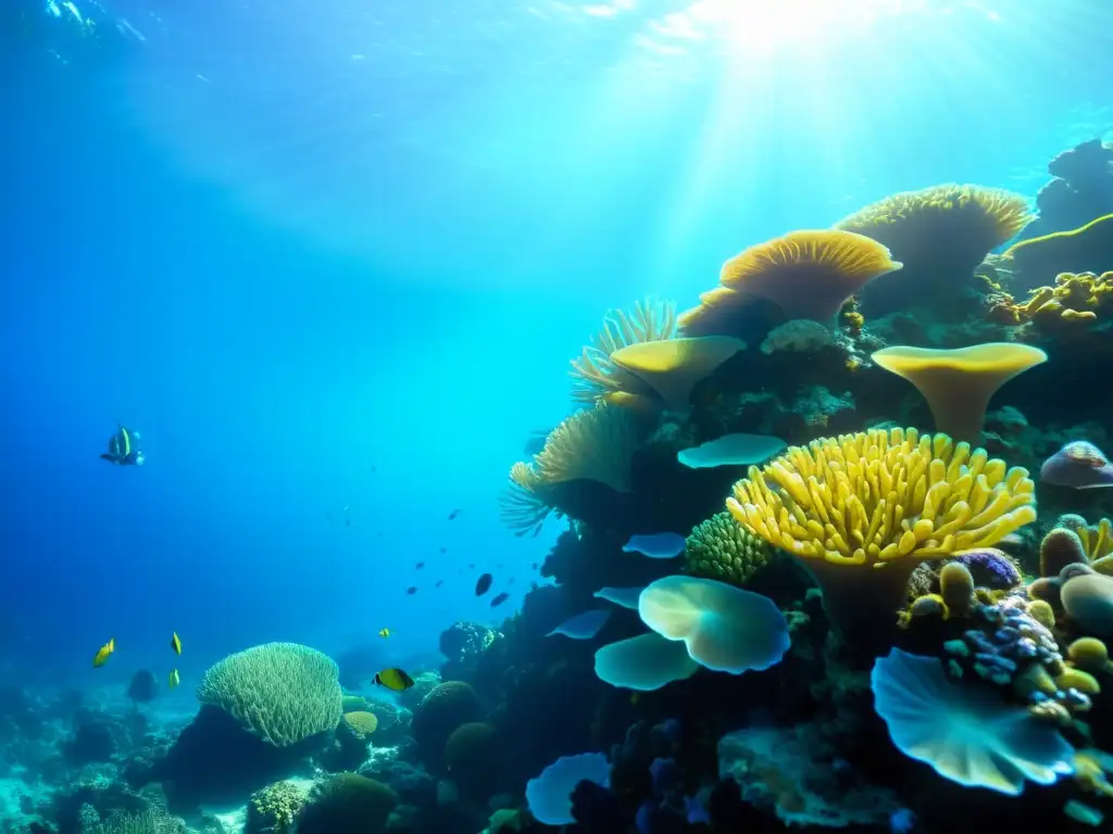 Un vibrante arrecife de coral bajo el agua, repleto de vida marina colorida y diversa