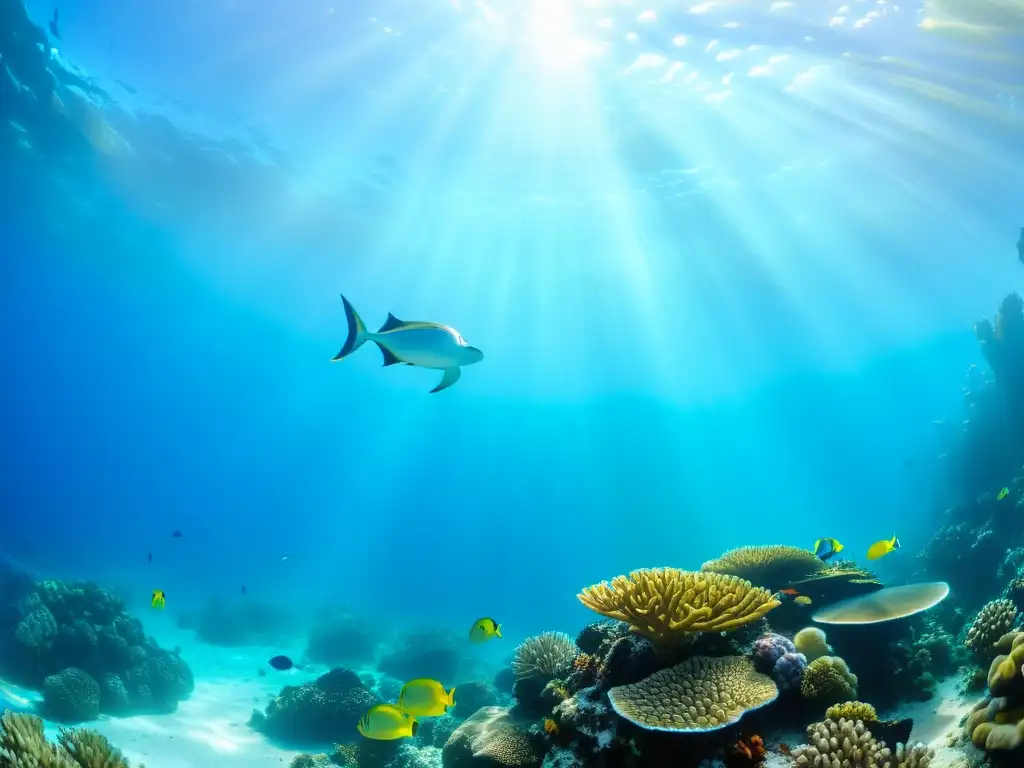 Un vibrante arrecife de coral bajo el agua, lleno de vida marina colorida