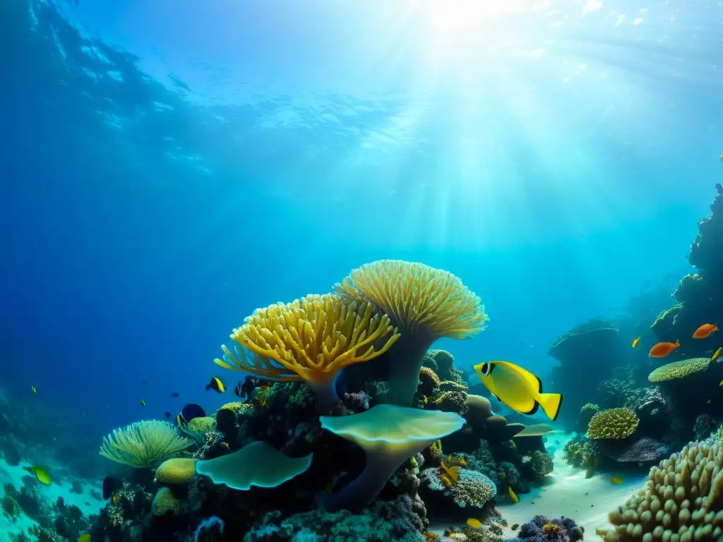 Vibrante arrecife de coral bajo el agua, muestra la vida marina ante las diferencias entre La Niña y El Niño