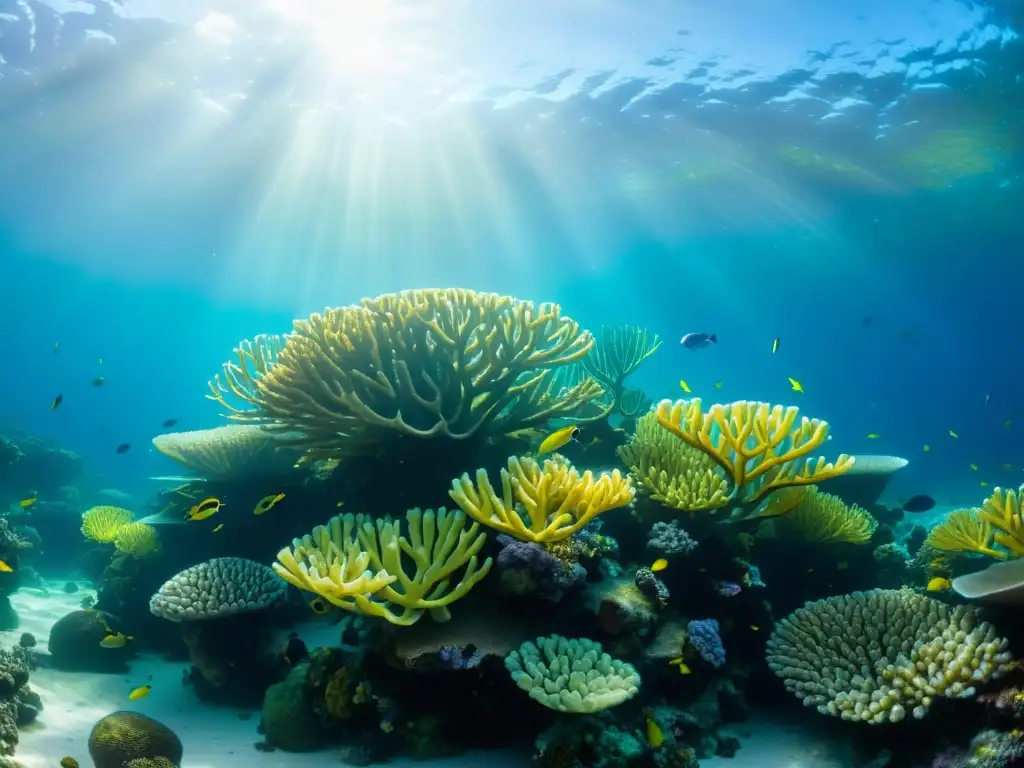 Un vibrante arrecife de coral bajo el agua, lleno de vida marina y hermosos colores