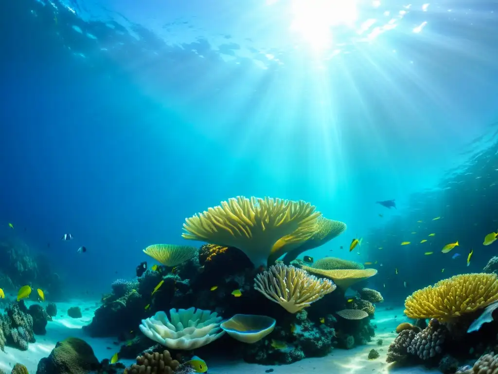 Un vibrante arrecife de coral bajo el agua, repleto de peces coloridos y vida marina