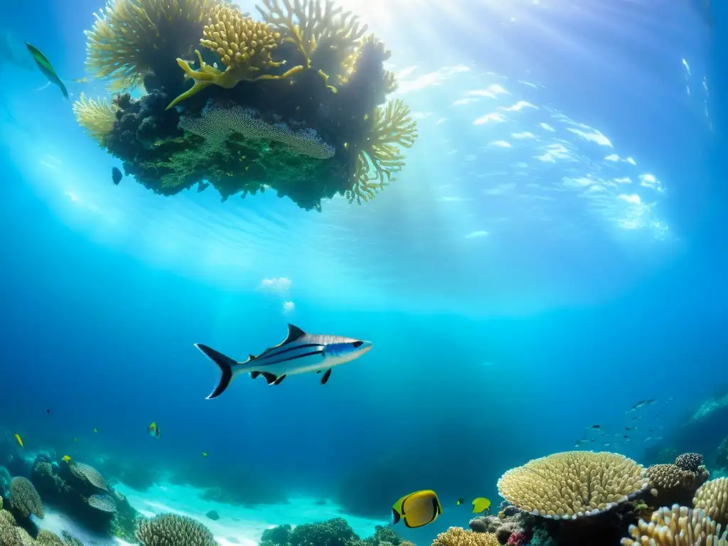 Un vibrante arrecife de coral bajo el agua muestra la diversidad marina