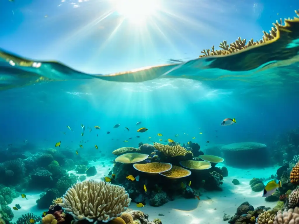 Refulgente arrecife de coral: vida marina en alta mar Un vibrante arrecife de coral bajo el agua, repleto de vida marina colorida