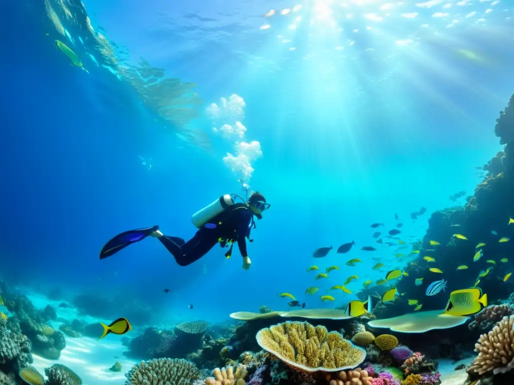 Vibrante arrecife de coral bajo el agua, reflejando oportunidades de inversión en energías marinas