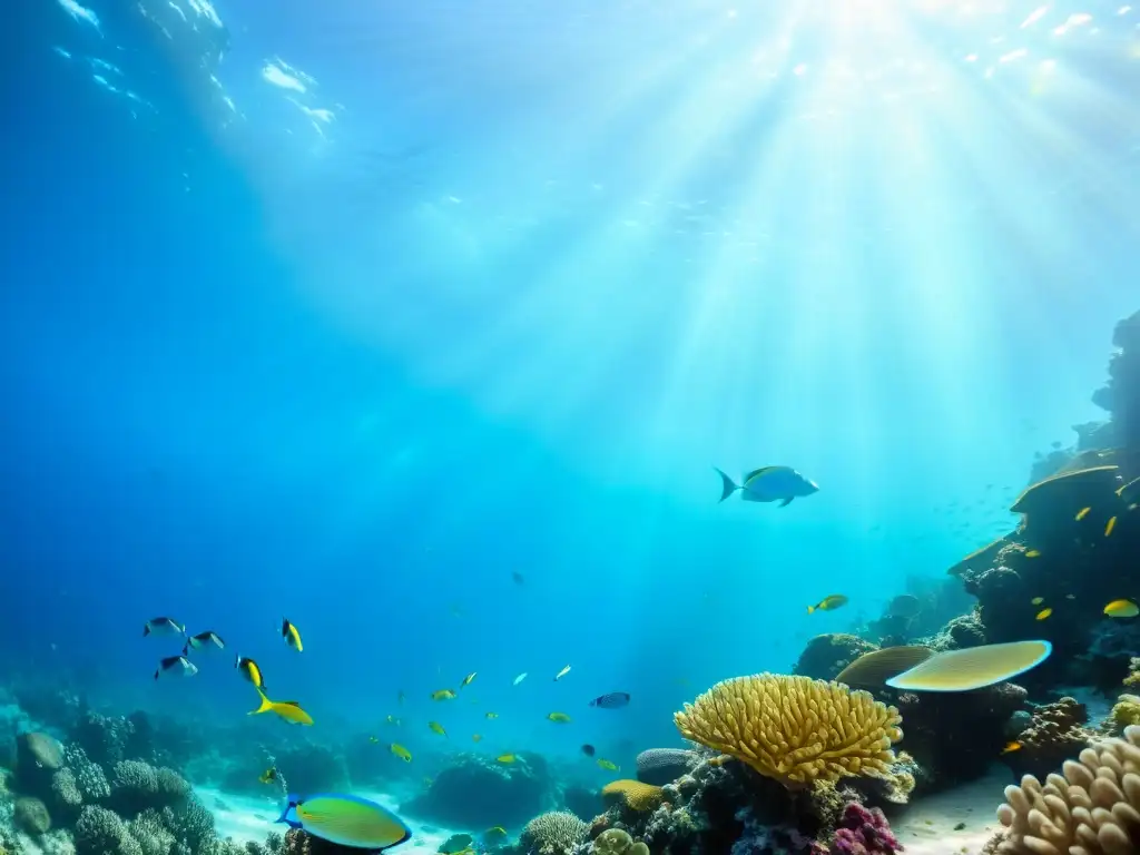 Un vibrante arrecife de coral bajo el agua, lleno de peces coloridos y vida marina