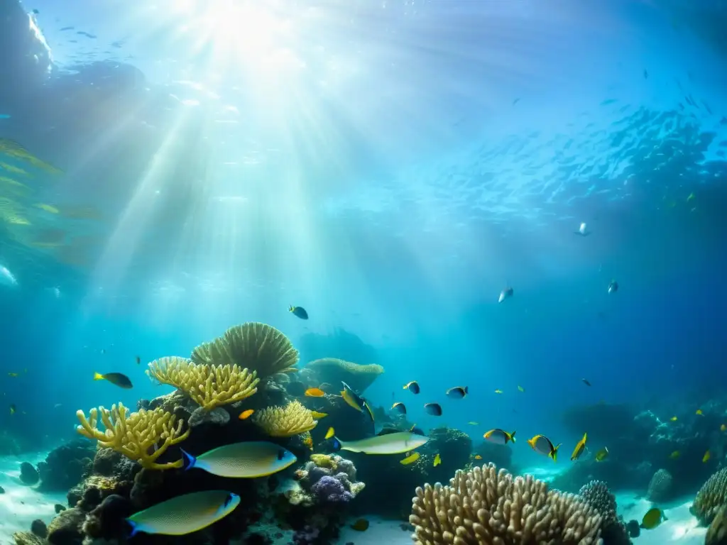 Un vibrante arrecife de coral bajo el agua, lleno de vida marina