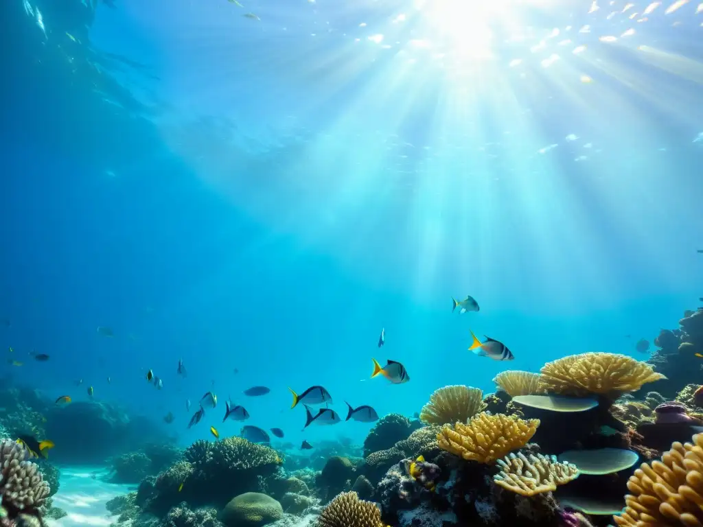 Un vibrante arrecife de coral bajo el agua, lleno de vida marina colorida y peces