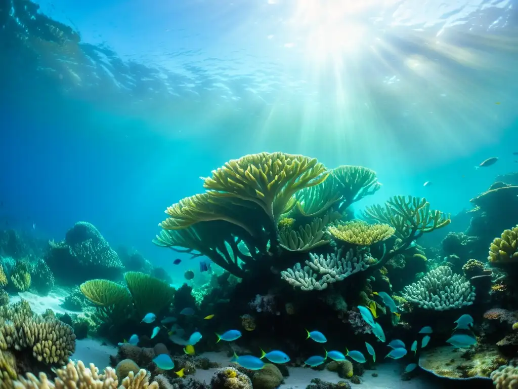 Vibrante arrecife de coral en aguas frías, rebosante de vida marina en una escena submarina impresionante