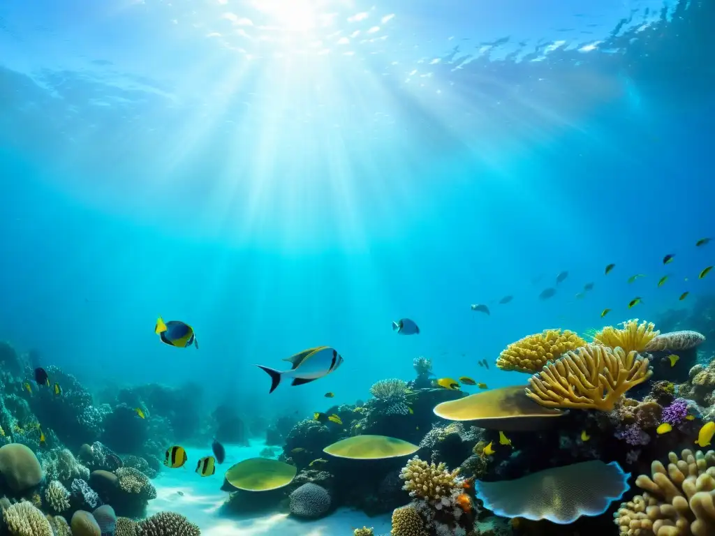 Un vibrante arrecife de coral en un área protegida marina, hogar de una diversidad de vida marina