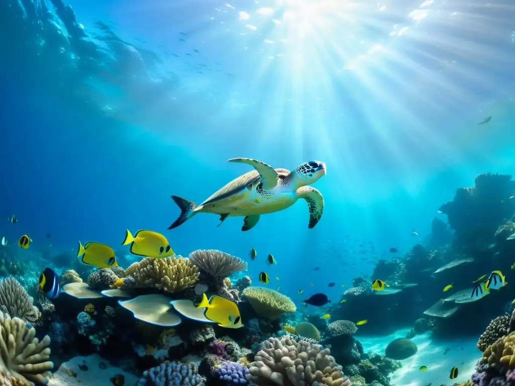 Un vibrante arrecife de coral en 8k muestra la belleza y biodiversidad del ecosistema marino, resaltando la protección de especies marinas amenazadas