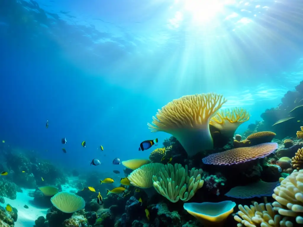 Vibrante arrecife de coral con diversa vida marina, promoviendo la conservación arrecifes coral sobrepesca