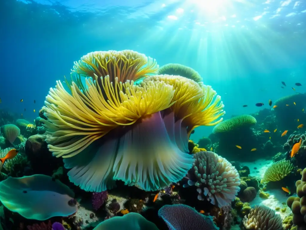 Vibrante arrecife de coral con diversa vida marina